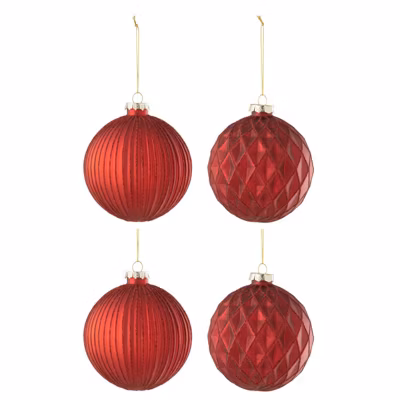 Boite de 4boules de Noël en verre rouge 10x10x10 cm