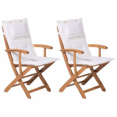 Lot de 2 chaises de jardin avec coussins MAUI Acacia Blanc cassé