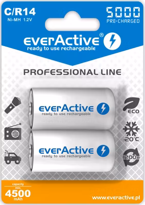 Pack de 2 piles rechargeables R14/C 5000 mAh pré-chargée