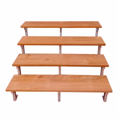 Escalier en acier BALI, 4 marches en bois exotique Bangkirai, Hauteur 71 cm – L 140 cm