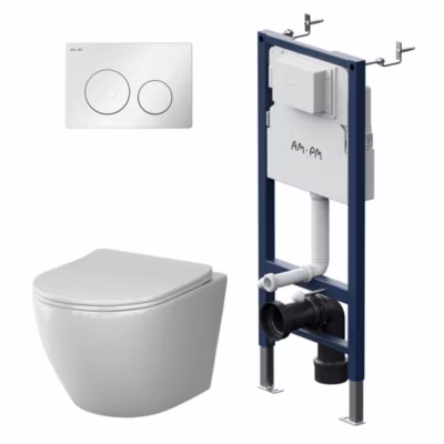 Pack WC suspendu bâti mural et cuvette Plaque Round Blanche Pack WC Bati-support AM.PM Like