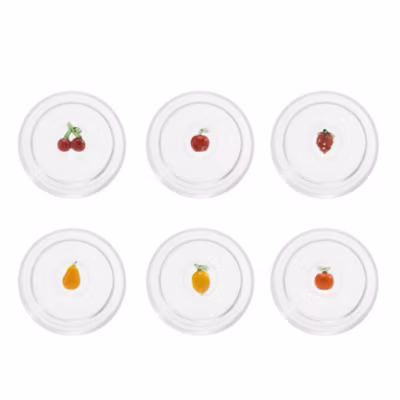 Zafferano Teca Frutta Mix – Lot de 6 verres en borosilicate avec fruits, gobelets 35 cl à double fond décorés à la main, lavables