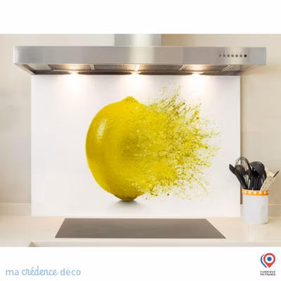 Crédence cuisine fond de hotte Splash citrons 2 – Verre trempé – L 70 cm x H 60 cm – MaCrédenceDéco
