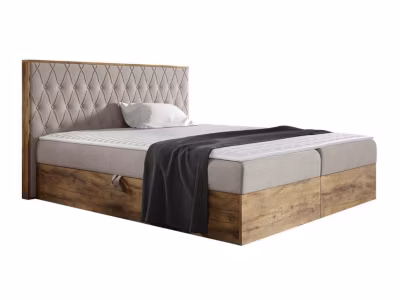 Lit continental Baltimore 190, Unique, Brun clair, Tissu, Disponible
