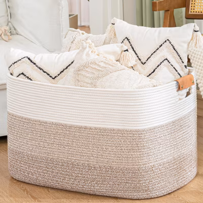Panier de rangement 72 L en coton naturel lavable Lin