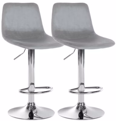 Lot de 2 tabourets de bar Divo velours, chaises réglables, métal, avec repos-pieds Métalchromé/Gris
