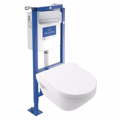 Pack WC suspendu sans bride Villeroy & Boch Architectura Twistflush e3 rond + bâti-support ViConnect + plaque chrome mat