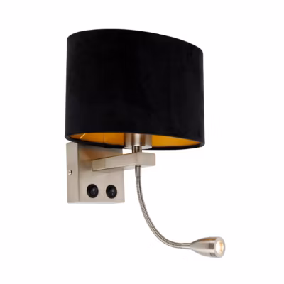 Applique murale en acier avec abat-jour en velours ovale noir 25 cm – Brescia Combi