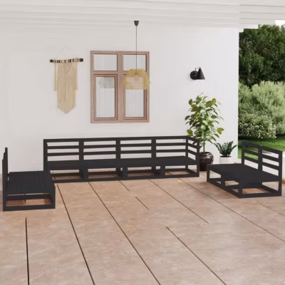 vidaXL Salon de Jardin 8 pcs Mobilier de Patio Ensemble de Meubles d&rsquo;Extérieur Mobilier de Jardin Meubles de Terrasse Noir 3075433