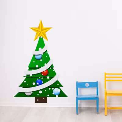 Sticker Noël le sapin et sa guirlande – Autocollants stickers adhésifs noël – décoration fêtes – 100x75cm