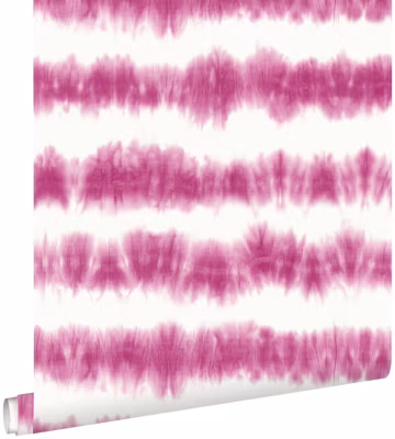 ESTAhome papier peint rayure horizontal tie-dye shibori rose intense fuchsia et blanc mat 53 cm x 10.05 m