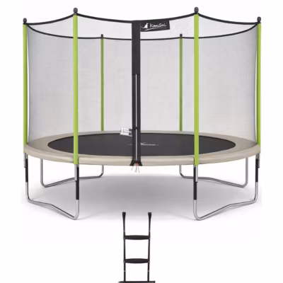 Trampoline de jardin 426 cm + filet de sécurité + échelle  JUMPI Taupe/Vert 430