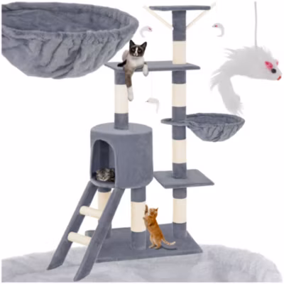 Arbre à chat 144 cm avec griffoir et plateforme d&rsquo;escalade gris