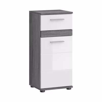 Armoire de salle de bain  Collection WILLIAM  2 niches, 1 porte, 1 tiroir  Coloris blanc et chene cendré