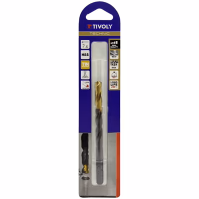 Foret metaux taille meule HSS revetu TiN DIN338 h8 pointe en croix queue 3 meplats D 7.5 L 109 Tivoly