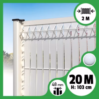 Kit 20m occultation lattes aluminium pour panneau rigide maille 55 – H 1m03 x 2m Blanc