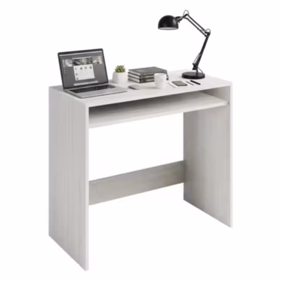 Bureau Acu, Bureau linéaire avec étagère fixe, Table d&rsquo;étude ou de bureau pour PC, 79x43h78 cm, Effet bois blanc