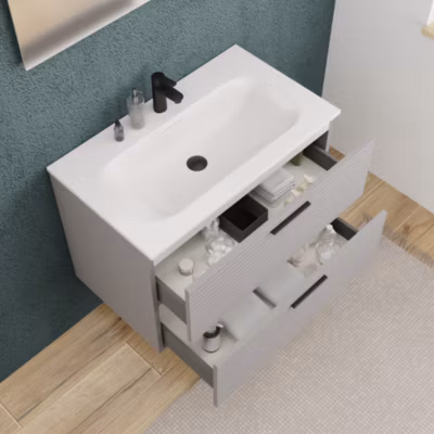 Set complet 80 cm : vasque blanc mat + meuble, gris perle (CERAMIA-4LG80-V)