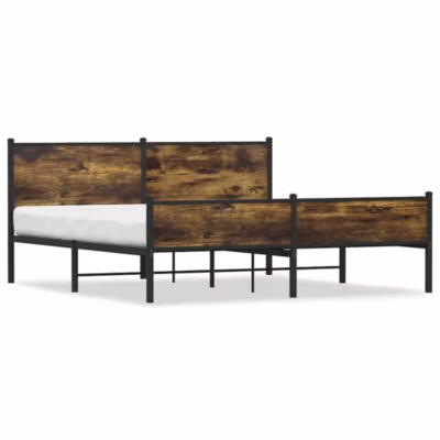 Lit double, Lit adulte, Cadre de lit en métal sans matelas chêne fumé 160×200 cm