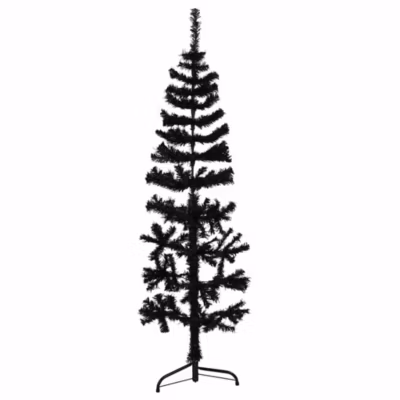 Demi sapin de Noël artificiel mince avec support Noir 150 cm vidaXL