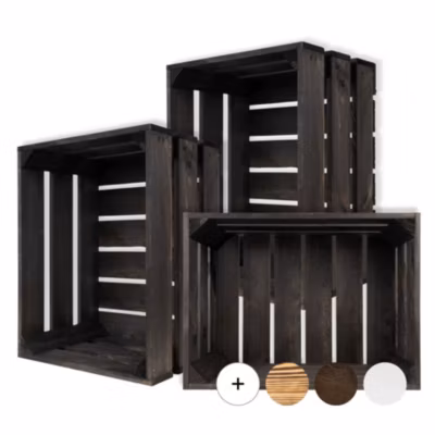 Creative Deco Lot de 3 Caisse en Bois Noir 40 x 30 x 23 cm – Caisse Rangement Bois – Caisse en Bois Vintage – Cagette Bois Deco