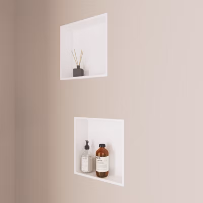 Lot de 2 Niches de Douche Blanc Satiné – 33×33 cm – Rangement Mural Salle de Bain – NOOK