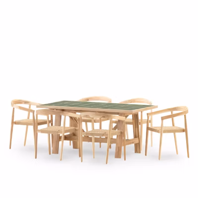 Set de repas jardin 6 pl table céramique vert 168×87 et fauteuil – Bisbal & Modena