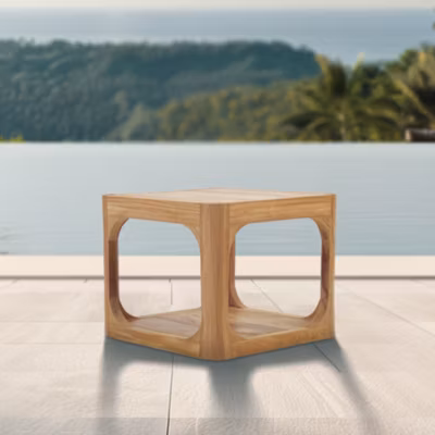Table d&rsquo;appoint de jardin en teck massif, 50x50x40 cm, deux plateaux et angle arrondie (NATOFTB5050S)