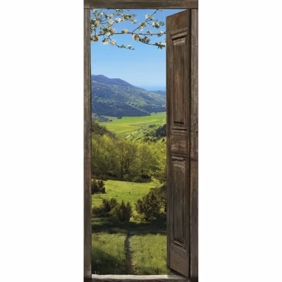 Sticker porte, vue sur les alpages verts en été magnifique, 204 cm X 73 cm