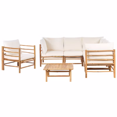 Ensemble de salon de jardin avec table 6 places CERRETO Bambou Blanc cassé