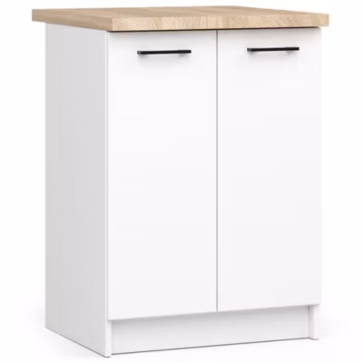 Meuble de cuisine sur pied : 2 portes, 2 étagères, blanc, 60 x 85 x 46 cm