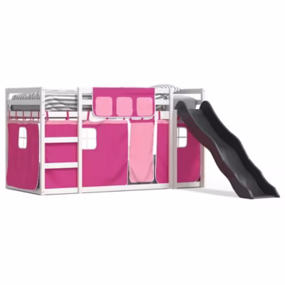 Cadre de lit, Lit superposé sans matelas avec toboggan et rideaux 80×200 cm