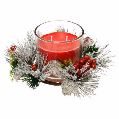 Bougie centre de table petit modèle rouge feuilles 210 g – feeric lights & christmas