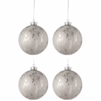 Boite de 4 boules de Noël en verre argent 10x10x10 cm