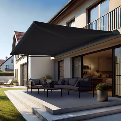 Store banne coffre – ZERUA (Motorisé à Télécommande – Gris Anthracite – Noir – 6.00m x 3.00m)