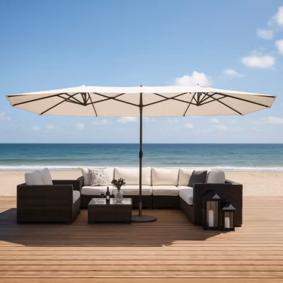 Parasol double  ecru droit ovale 2,7 x 4,6 m degrés VENICE
