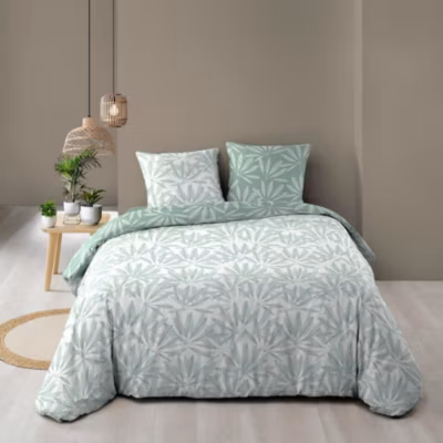 Housse de couette 240×220 + 2 taies MALIA sauge 100% coton