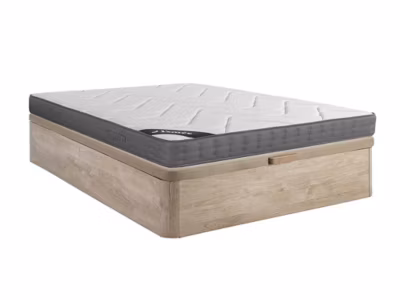 Ensemble 140 x 190 cm sommier coffre naturel clair + matelas ressorts ensachés 5 zones accueil mémoire de forme ép.23cm – BABYLONE
