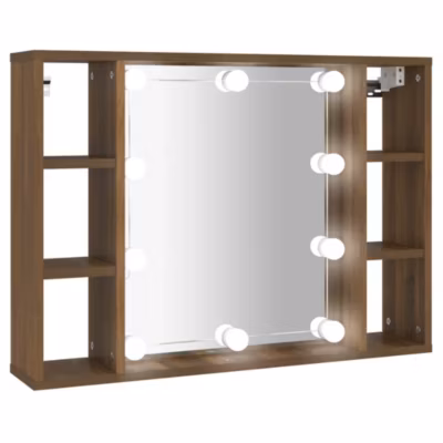 Armoire Murale à miroir LED, Armoire de Toilette, Meuble Salle de Bain Chêne marron 76x15x55 cm