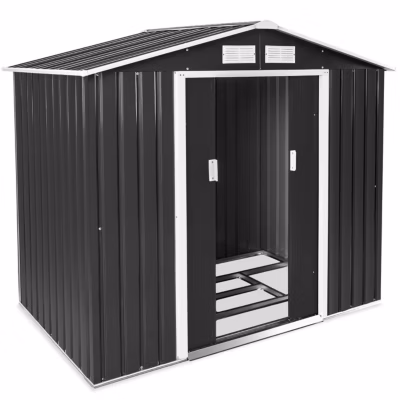 Abri de jardin métal 2,7 m² toiture 2 pans en tôle d&rsquo;acier gris/blanc