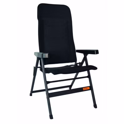 Soplaire – Fauteuil Major Noir – Acier Renforce – Tissu Anti UV – Pliant – Accoudoirs Larges