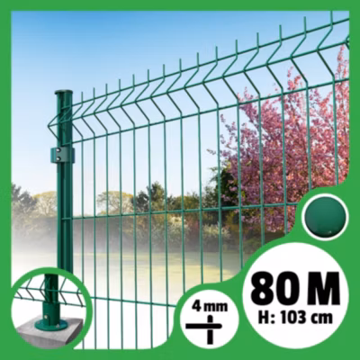 Kit grillage rigide poteaux ronds – longueur 80 mètres – 103 cm, Vert, A visser ( platines fournies )