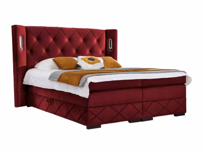 Lit continental Baltimore 187, Double, Rouge, Tissu, Disponible