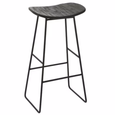 Tabouret rectangulaire en teck recyclé (40 cm – Noir)
