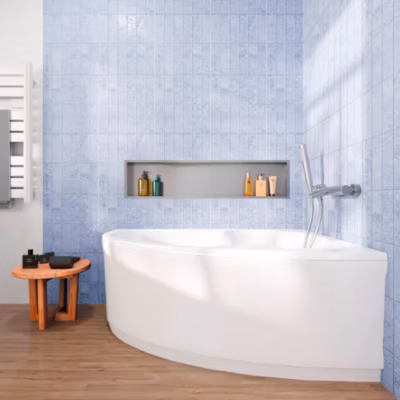 Siko 140×95 cm Laguna Luiza baignoire d&rsquo;angle gain de place en acrylique, droite + tablier 140 cm + pieds, blanc (LU1400P-SET1)