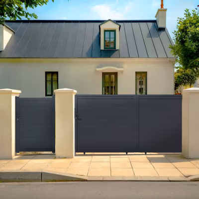 Portail coulissant 3m EIGER H.140cm + Portillon 1m EIGER H.140cm aluminium gris