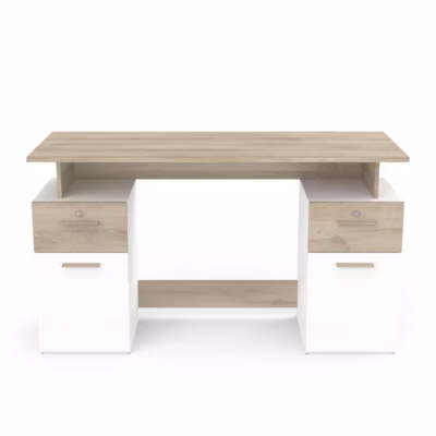 Bureau Double Caisson, Décor Bois et Blanc – L134,8 cm – Platon