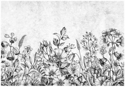 Papier Peint Panoramique Vinyle Fleurs Béton Gris – 254×184 cm – Papier Peint Chambre et salon
