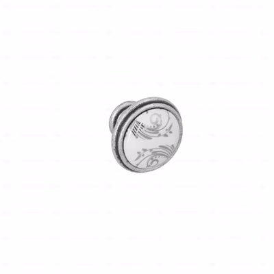 Boutons pour meubles en zamac et Porcelaine Diamètre 35 Vieil argent brillant