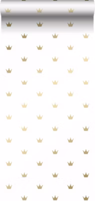 Origin Wallcoverings papier peint petites couronnes blanc mat et or 53 cm x 10.05 m